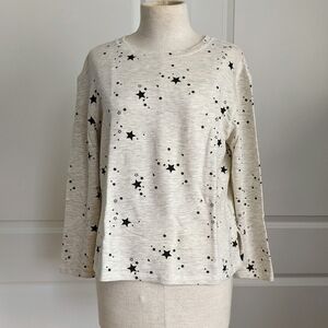 Monrow Pullover Lounge Top Star Print 3/4 Sleeve Round Neck Grey Black L NWT
